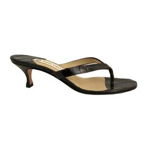 New Alligator Diane Firsten All Leather Thong Sandals Brown 39